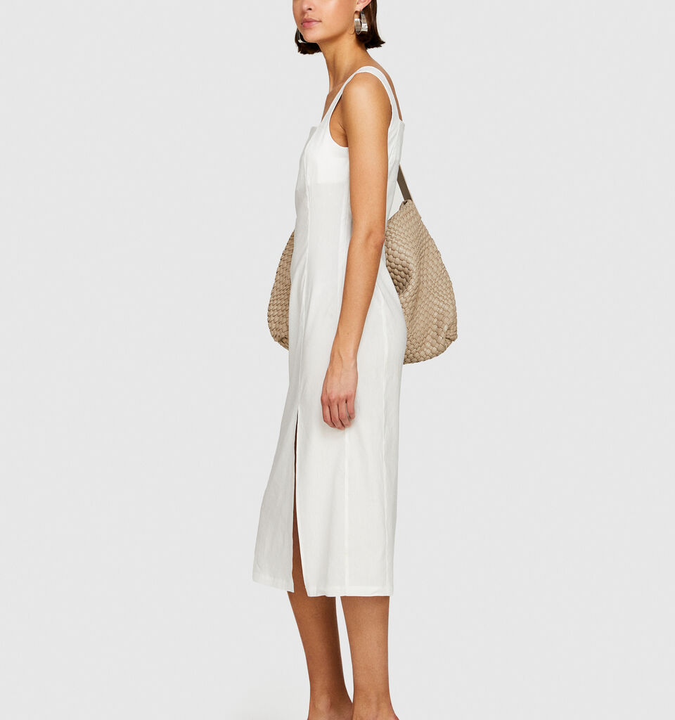 Fitted dress with slit - women's midi dresses - White | Sisley image number 2